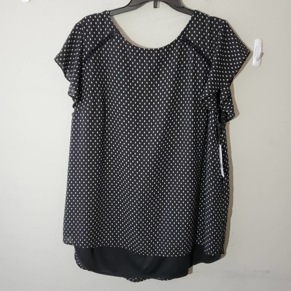 Polka dot flutter sleeve peasant boho blouse‎ plus size 2X